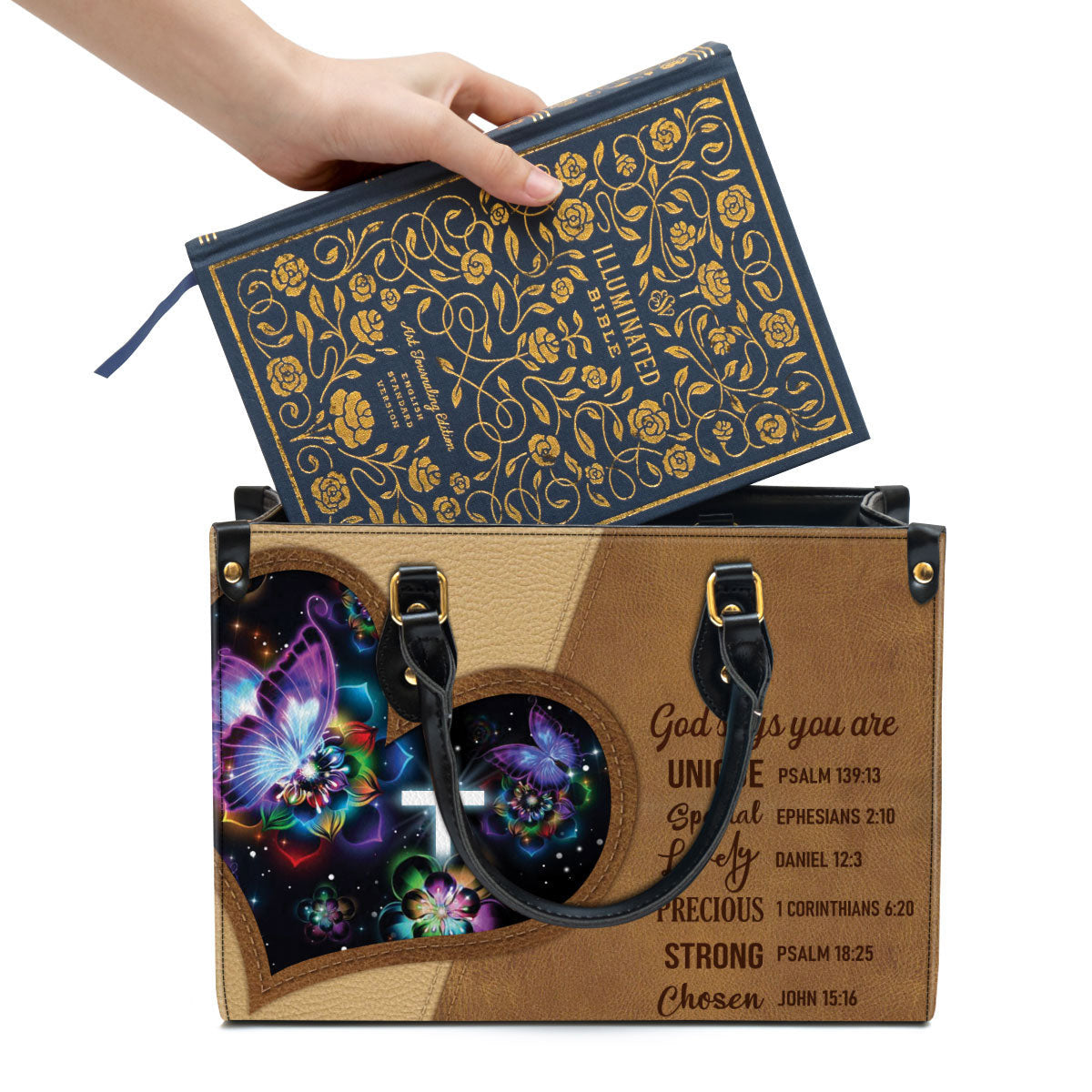 God Says You Are Unique, Beautiful Butterfly Leather Bag, Christian Pu Leather Bags For Women
