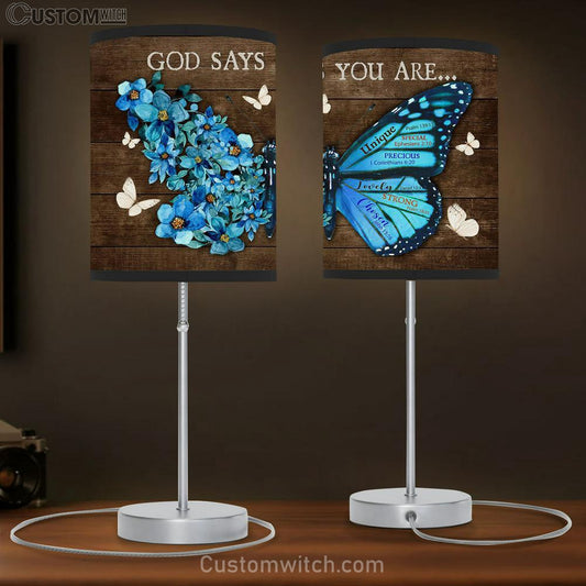 God Says You Are Unique Butterfly Blue Flower Table Lamb Prints - Religious Table Lamb Art - Christian Home Decor