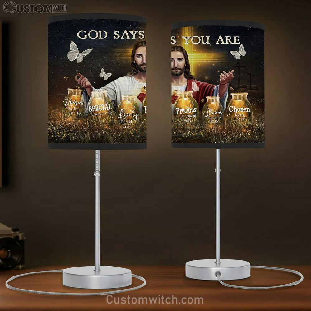God Says You Are Unique Table Lamb - Face Of Jesus Crystal Butterfly Table Lamb Prints - Religious Table Lamb Art - Christian Home Decor