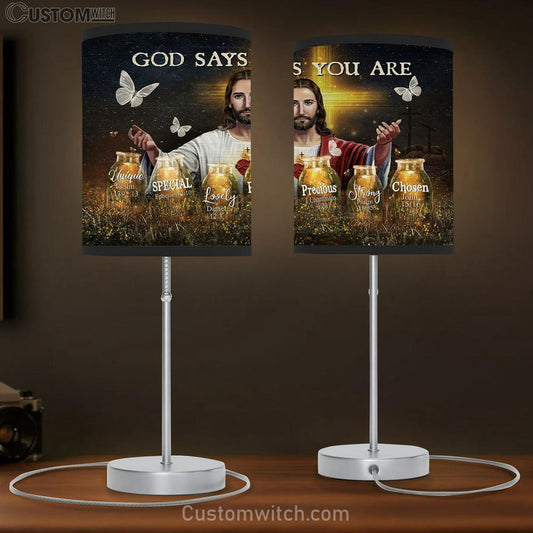 God Says You Are Unique Table Lamb - Face Of Jesus Crystal Butterfly Table Lamb Prints - Religious Table Lamb Art - Christian Home Decor