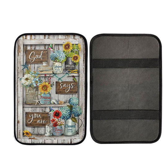 God Says You Are Unique Hummingbird Red Poppy Car Center Console Cover, Religious Car Interior Accessories