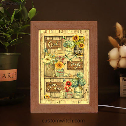 God Says You Are Unique Hummingbird Red Poppy Frame Lamp Art - Bible Verse Art - Christian Inspirational Decor
