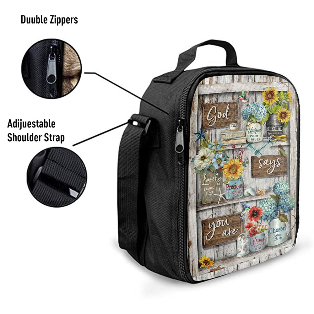 God Says You Are Unique Hummingbird Red Poppy Lunch Bag, Christian Lunch Bag, Religious Lunch Box For School, Picnic