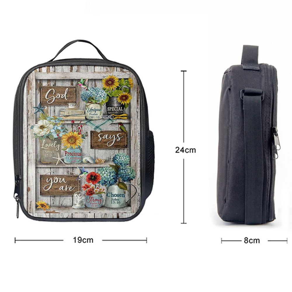 God Says You Are Unique Hummingbird Red Poppy Lunch Bag, Christian Lunch Bag, Religious Lunch Box For School, Picnic