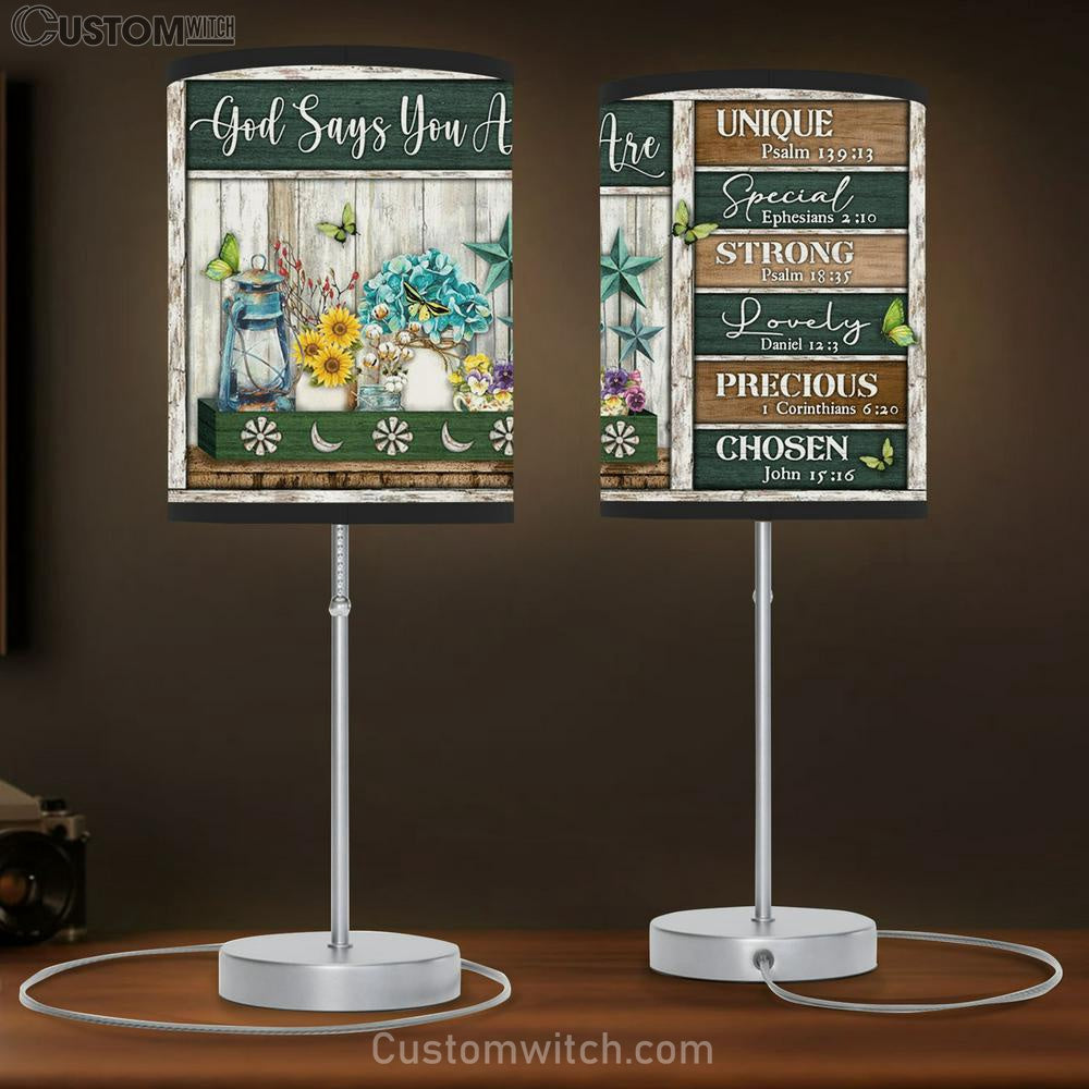 God Says You Are Unique Special Strong Lovely Precious Chosen Flower Butterfly Large Table Lamb Art - Christian Lamb Gift - Religious Table Lamb Prints