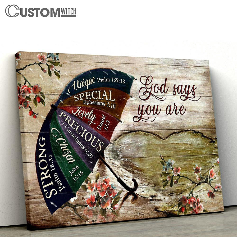 God Says You Are Unique Umbrella Rainy Day Canvas Wall Art - Bible Verse Canvas - Religious Prints