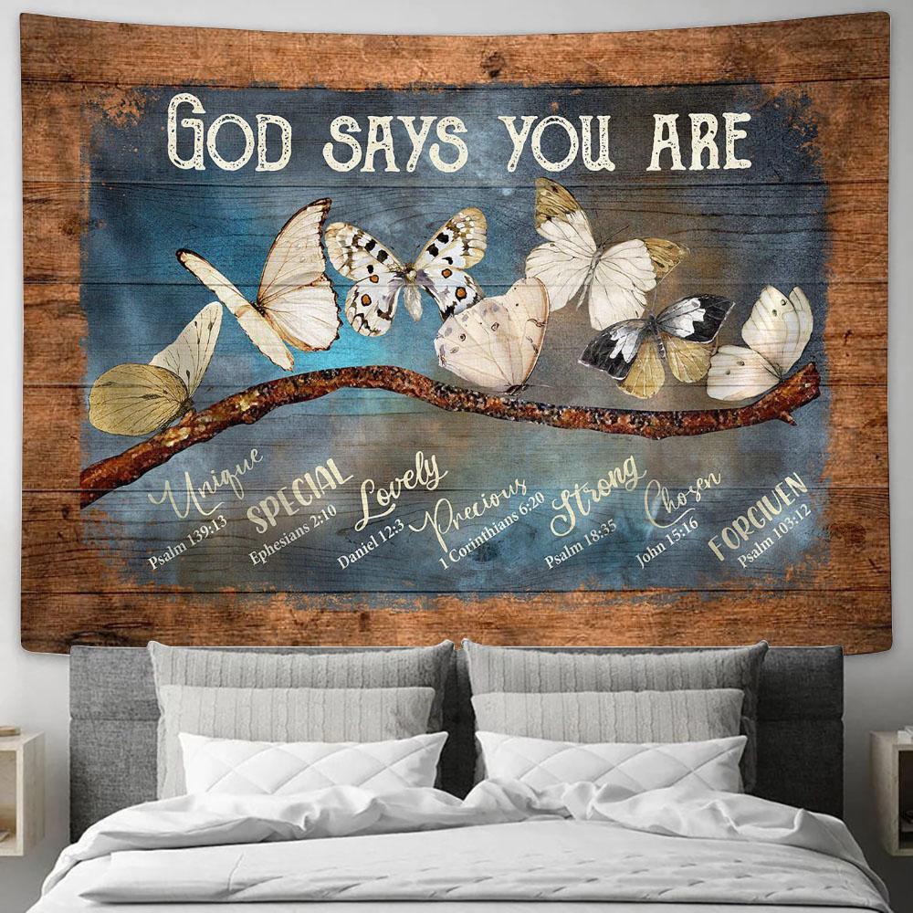 God Says You Are White Butterfly Tapestry Prints - Religious Tapestry Art - Christian Home Decor