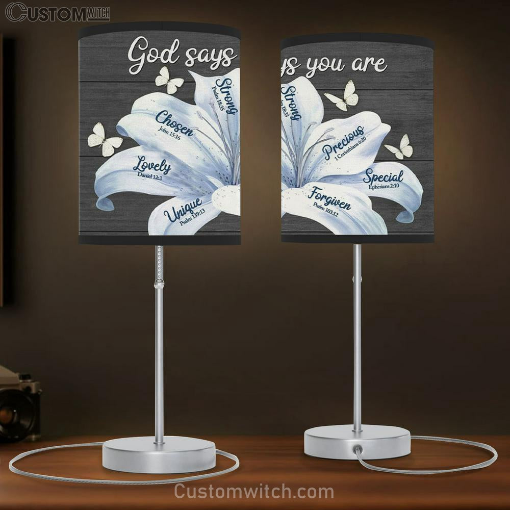 God Says You Are White Lily Christian Table Lamb Gift - Christian Bedroom Decor