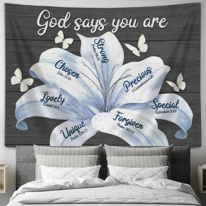 God Says You Are White Lily Christian Tapestry Wall Art - Christian Wall Decor