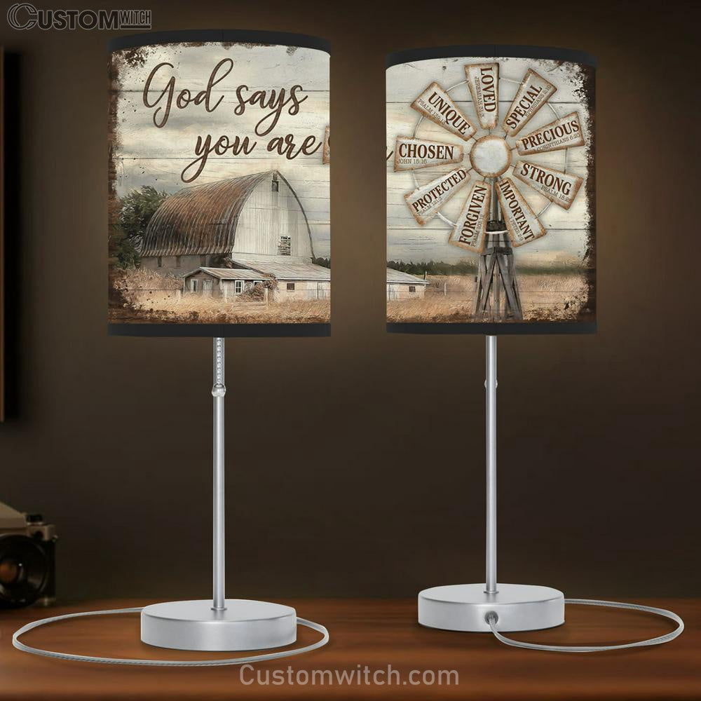 God Says You Are Windmill Farm Rustic Barn Large Table Lamb Art - Christian Lamb Gift Home Decor - Religious Table Lamb Prints
