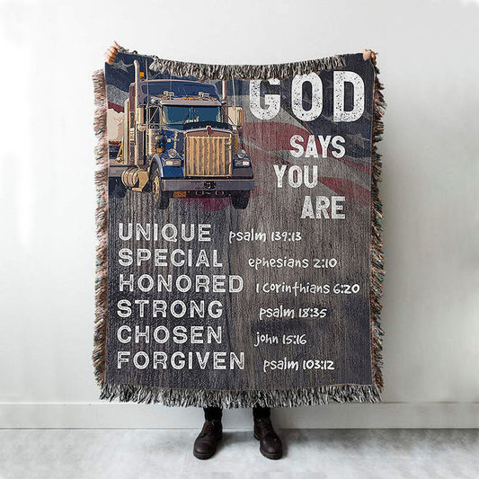 God Says You Are Woven Blanket - Christian Gifts For Trucker Drivers - Christian Woven Throw Blanket Decor