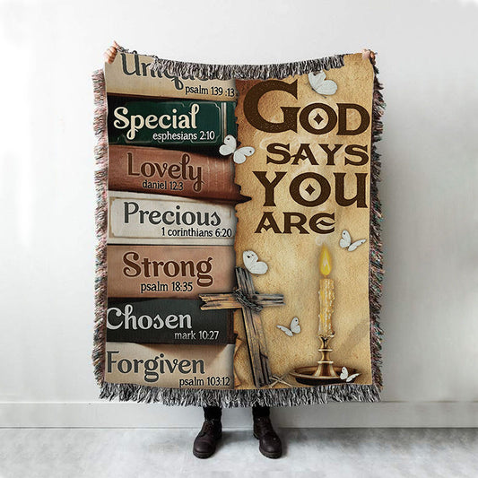 God Says You Are Woven Throw Blanket - Christian Throw Blanket Decor - Religious Woven Blanket Prints
