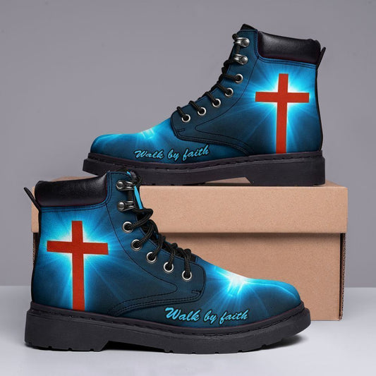 God Walk By Faith Print Boots, Christian Lifestyle Boots, Bible Verse Boots, Christian Apparel Boots