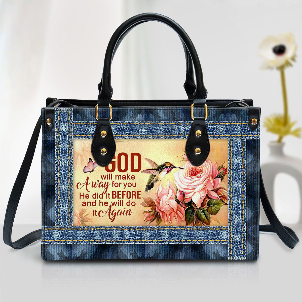God Will Make A Way For You Zippered Leather Handbag With Handle Gift For Her, Women Pu Leather Bag