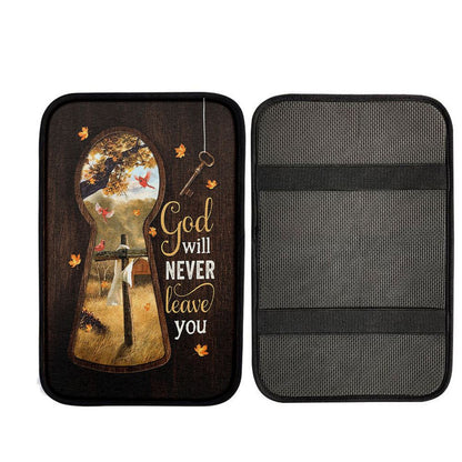 God Will Never Leave You Wooden Cross Red Cardinal Car Center Console Cover, Religious Car Interior Accessories