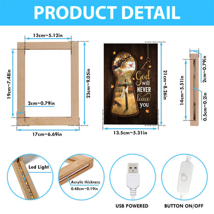 God Will Never Leave You Wooden Cross Red Cardinal Frame Lamp Art - Christian Night Light - Bible Verse Wooden Lamp