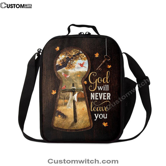 God Will Never Leave You Wooden Cross Red Cardinal Lunch Bag, Christian Lunch Bag, Religious Lunch Box For School, Picnic