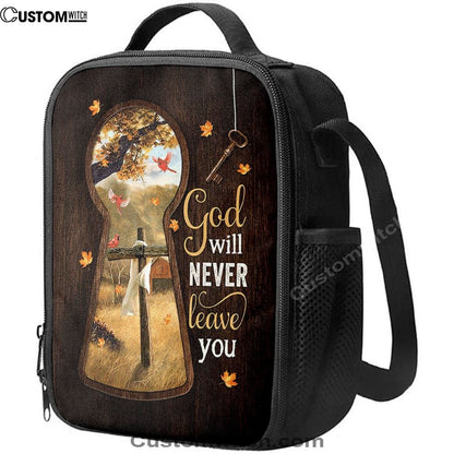 God Will Never Leave You Wooden Cross Red Cardinal Lunch Bag, Christian Lunch Bag, Religious Lunch Box For School, Picnic