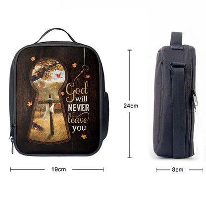 God Will Never Leave You Wooden Cross Red Cardinal Lunch Bag, Christian Lunch Bag, Religious Lunch Box For School, Picnic