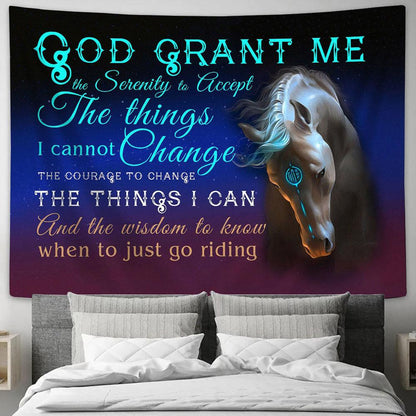 God, grant me the serenity to accept the things I cannot change Horse Tapestry Wall Art - Christian Wall Tapestry