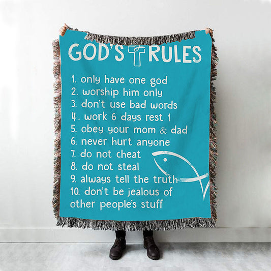 God's Rules Boho Blanket - Kids Bedroom Decor - Christian Woven Throw Blanket Decor