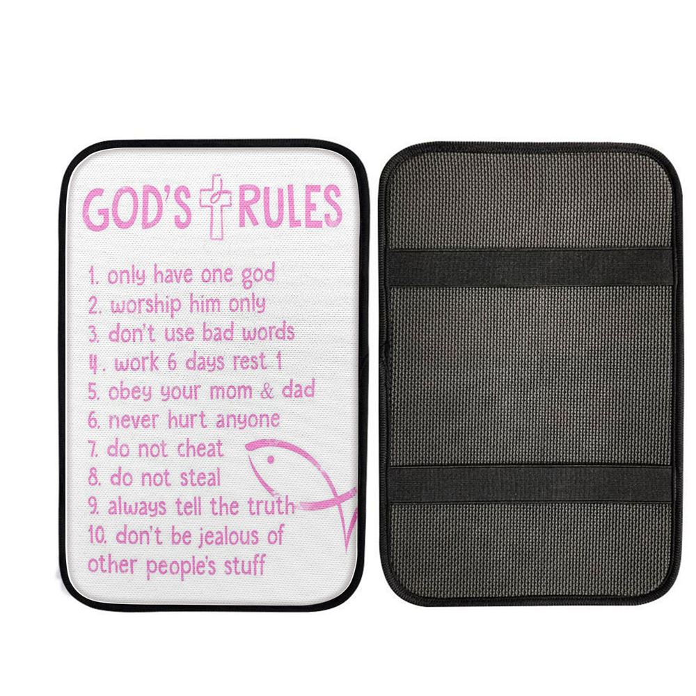 God's Rules Car Center Console Cover - Christian Gift For Child, Religious Car Interior Accessories