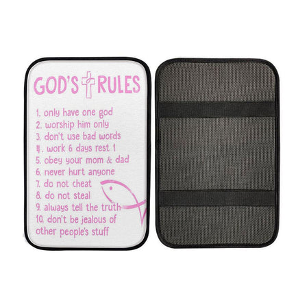 God's Rules Car Center Console Cover - Christian Gift For Child, Religious Car Interior Accessories