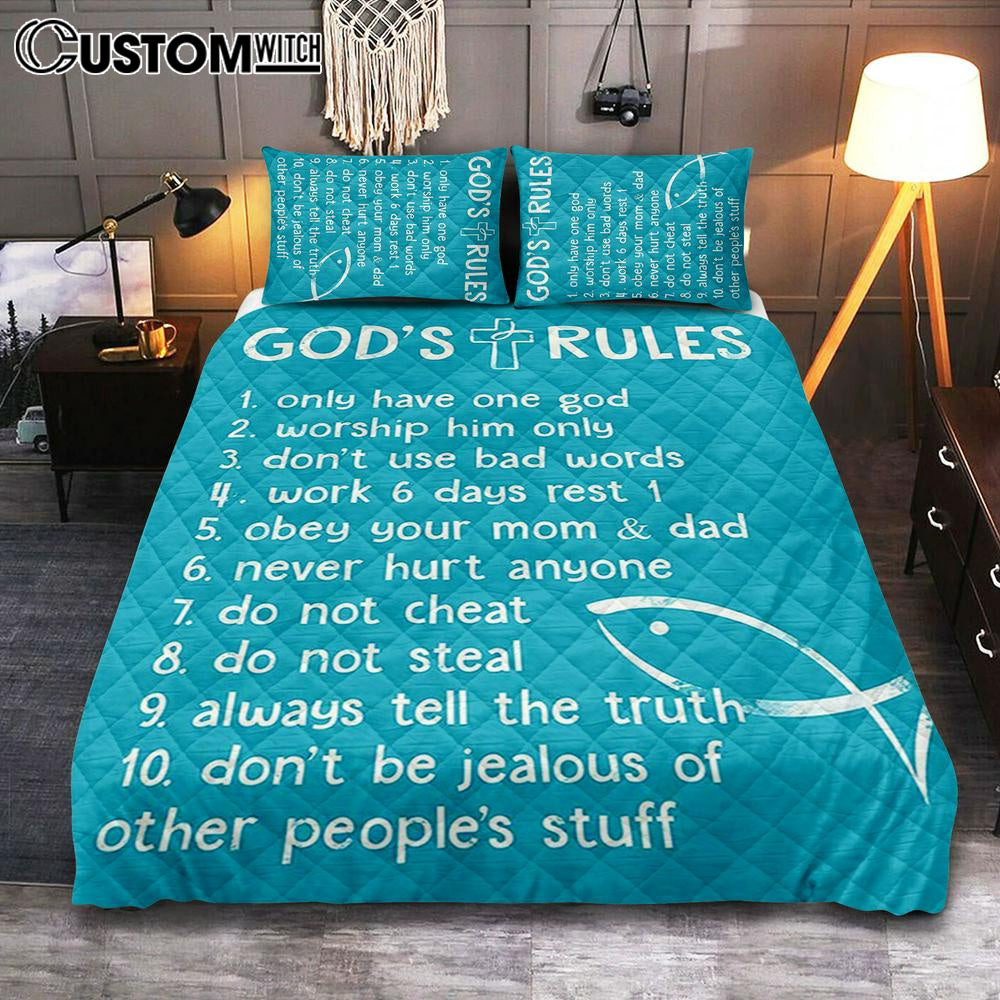 God's Rules Cover Twin Bedding Decor - Kids Bedroom Decor - Christian Quilt Bedding Set Bedroom Decor