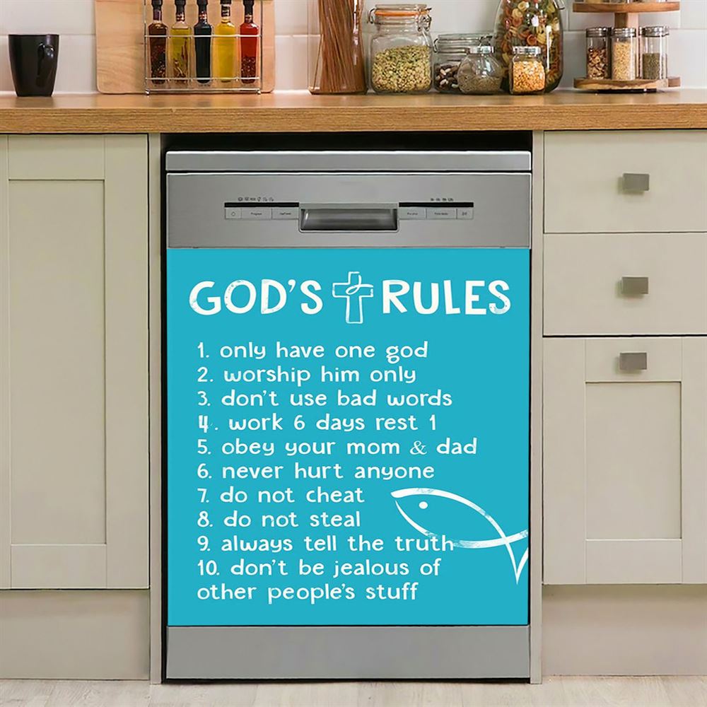 God's Rules Dishwasher Cover, Christian Gift For Child, Christian Kitchen Decor