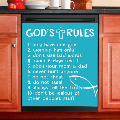 God's Rules Dishwasher Cover, Christian Gift For Child, Christian Kitchen Decor