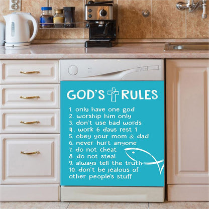 God's Rules Dishwasher Cover, Christian Gift For Child, Christian Kitchen Decor