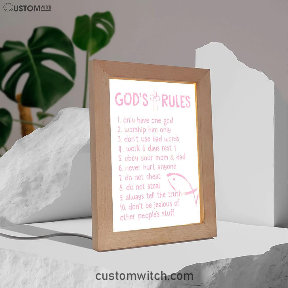 God's Rules Frame Lamp Prints - Christian Gift For Child - Christian Night Light Decor