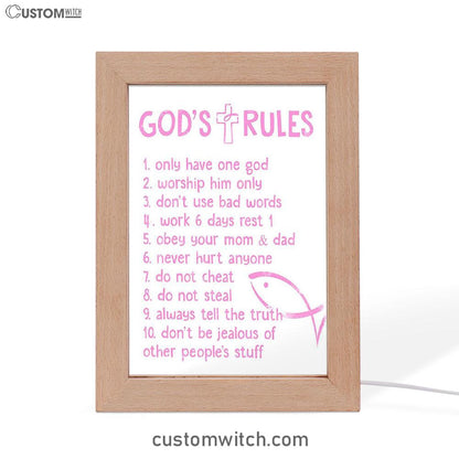 God's Rules Frame Lamp Prints - Christian Gift For Child - Christian Night Light Decor