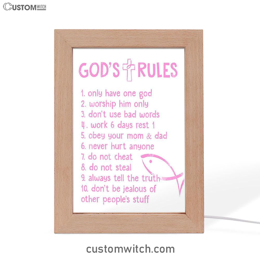 God's Rules Frame Lamp Prints - Christian Gift For Child - Christian Night Light Decor