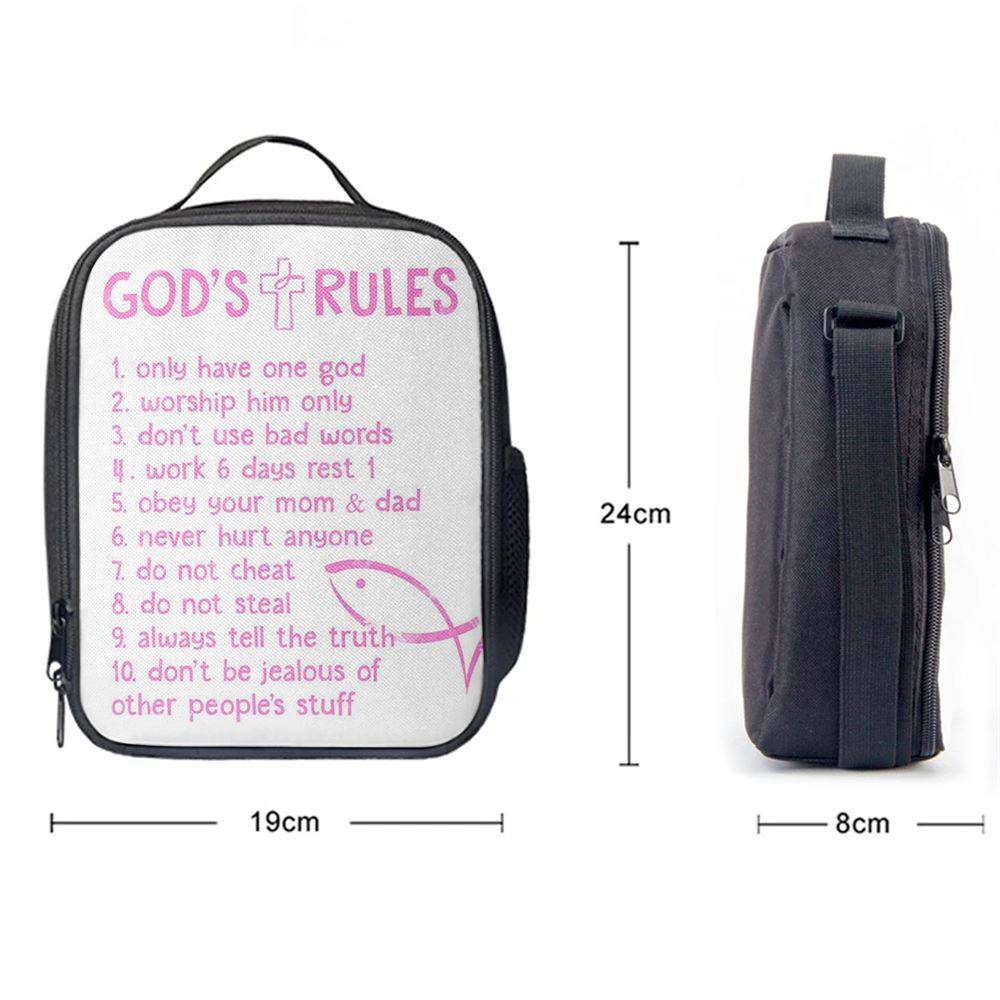 God's Rules Lunch Bag, Christian Gift For Child, Christian Lunch Bag, Religious Lunch Box For School, Picnic