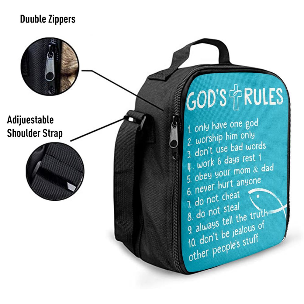 God's Rules Lunch Bag, Kids Bedroom Decor, Christian Lunch Bag, Religious Lunch Box For School, Picnic