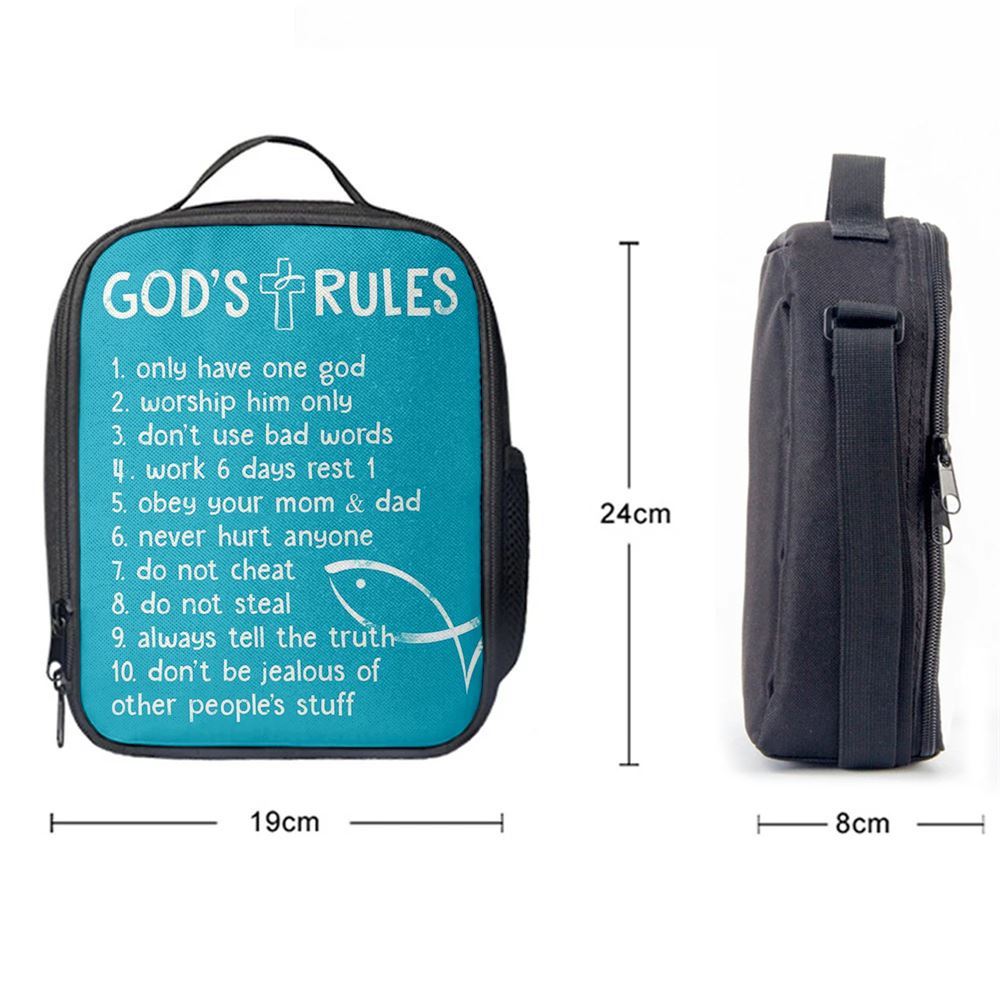 God's Rules Lunch Bag, Kids Bedroom Decor, Christian Lunch Bag, Religious Lunch Box For School, Picnic