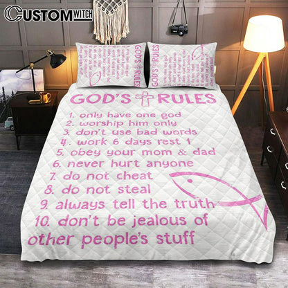 God's Rules Quilt Bedding Set Prints - Christian Gift For Child - Christian Quilt Bedding Set Bedroom Decor