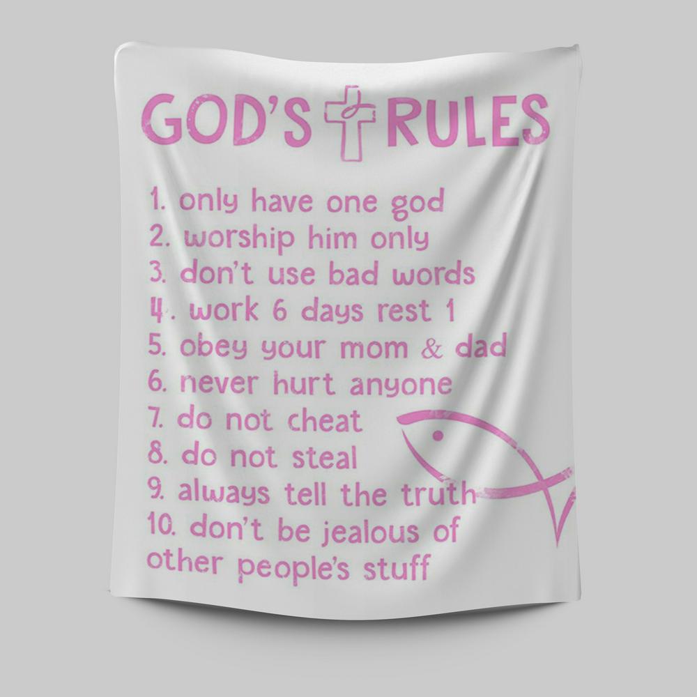 God's Rules Tapestry Prints - Christian Gift For Child - Christian Tapestries Wall Art Decor