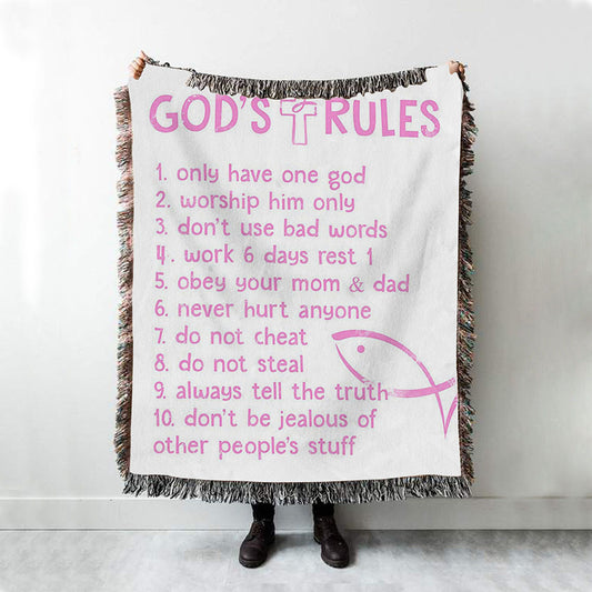 God's Rules Woven Blanket Prints - Christian Gift For Child - Christian Woven Throw Blanket Decor
