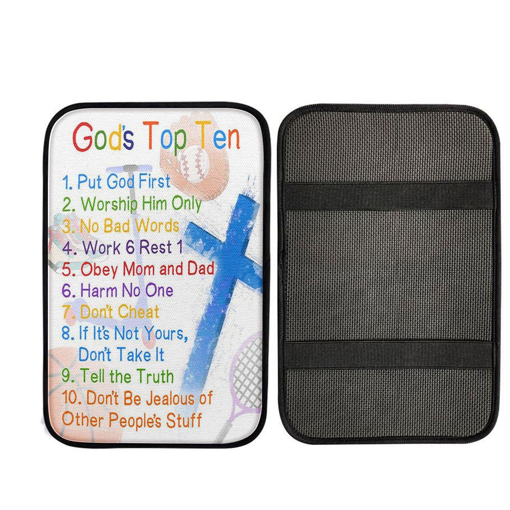 God's Top Ten Car Center Console Cover - Ten Commandments For Boys, Religious Car Interior Accessories