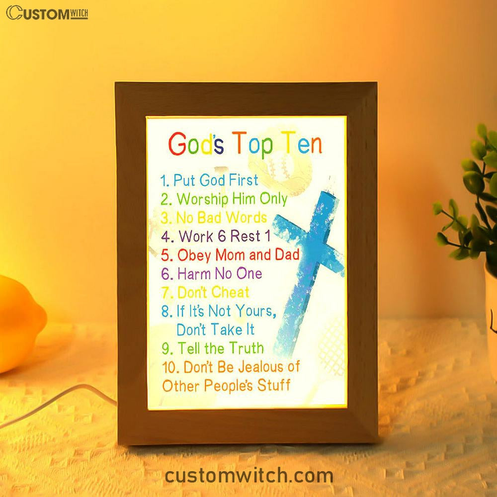 God's Top Ten Frame Lamp Prints - Ten Commandments For Boys - Kids Decor