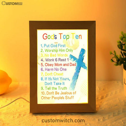 God's Top Ten Frame Lamp Prints - Ten Commandments For Boys - Kids Decor