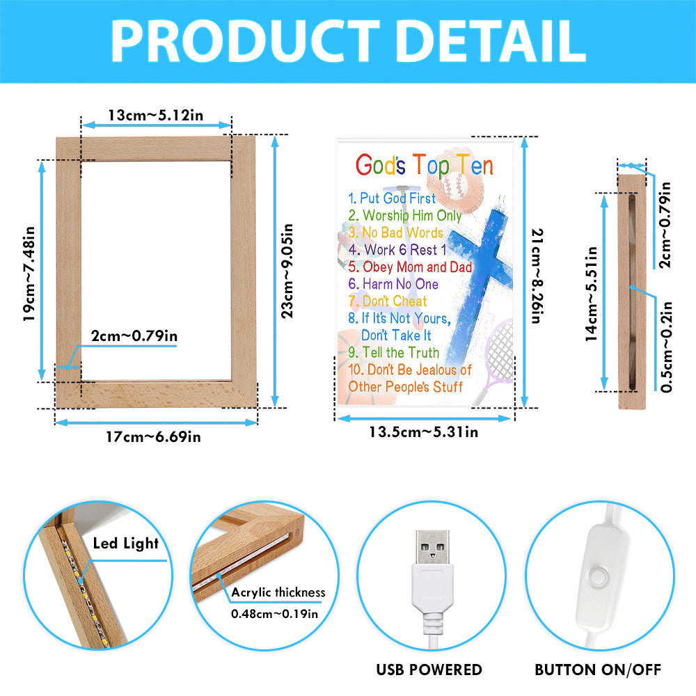 God's Top Ten Frame Lamp Prints - Ten Commandments For Boys - Kids Decor