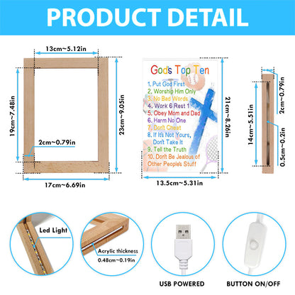 God's Top Ten Frame Lamp Prints - Ten Commandments For Boys - Kids Decor
