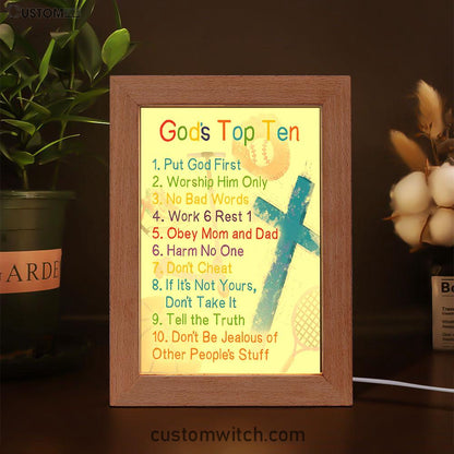 God's Top Ten Frame Lamp Prints - Ten Commandments For Boys - Kids Decor