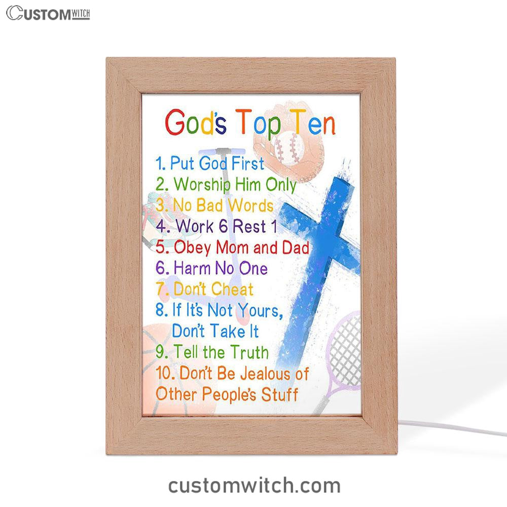 God's Top Ten Frame Lamp Prints - Ten Commandments For Boys - Kids Decor