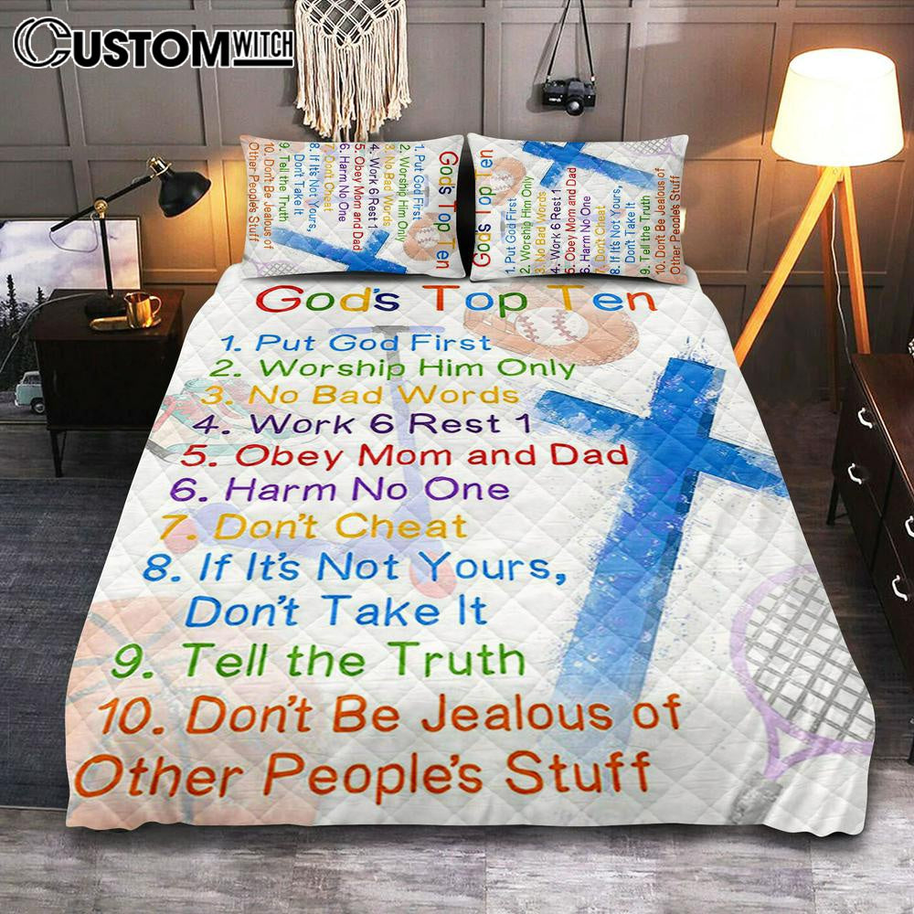 God's Top Ten Quilt Bedding Set Prints - Ten Commandments For Boys - Kids Cover Twin Bedding Decor