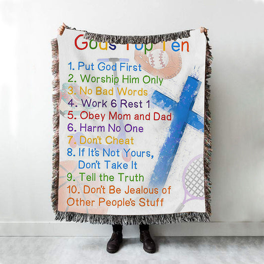 God's Top Ten Woven Blanket Prints - Ten Commandments For Boys - Kids Boho Blanket