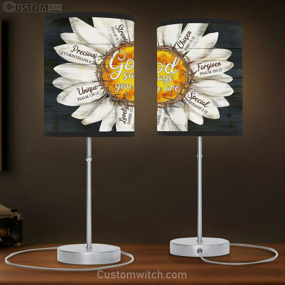 God says you are Daisy flower Table Lamb Gift - Bible Verse Table Lamb - Religious Bedroom Decor